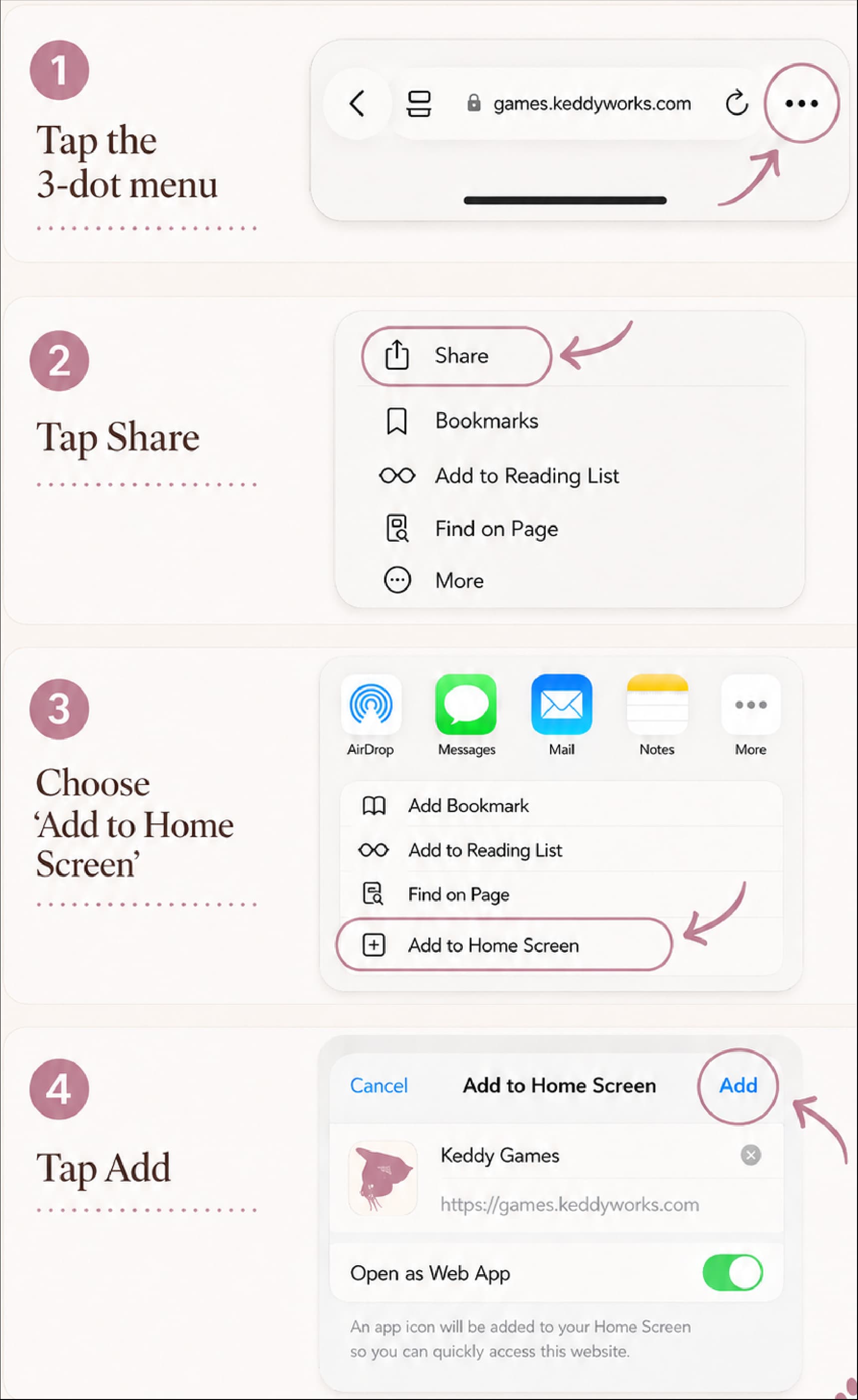 How to add Keddy Games to your Home Screen in Safari on iPhone